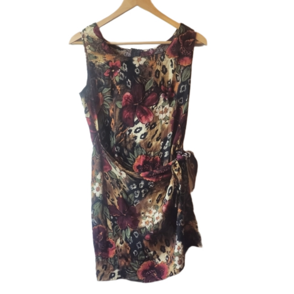 One of a kind animal and floral print wrap dress